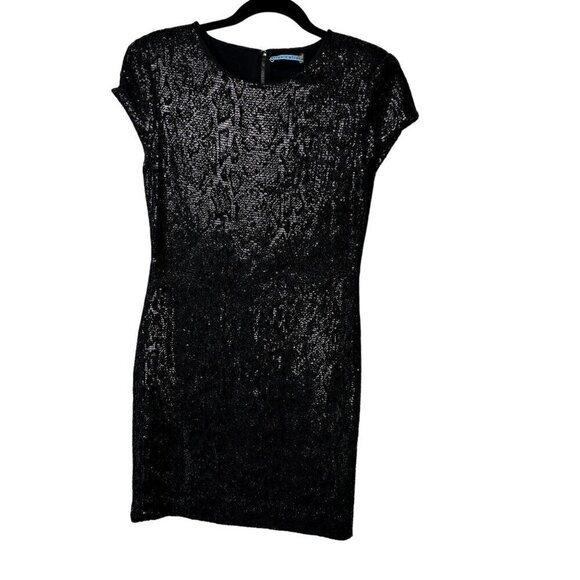 Alice + Olivia Black Sequin Snakeskin Mini Dress S - Picture 1 of 9